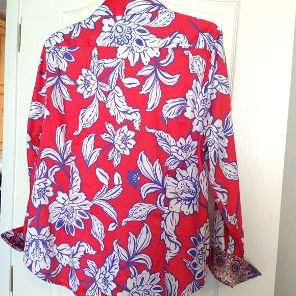 Talbots / Ruby Rd. - 100% cotton, Floral button down shirt - 14 - Picture 2 of 6